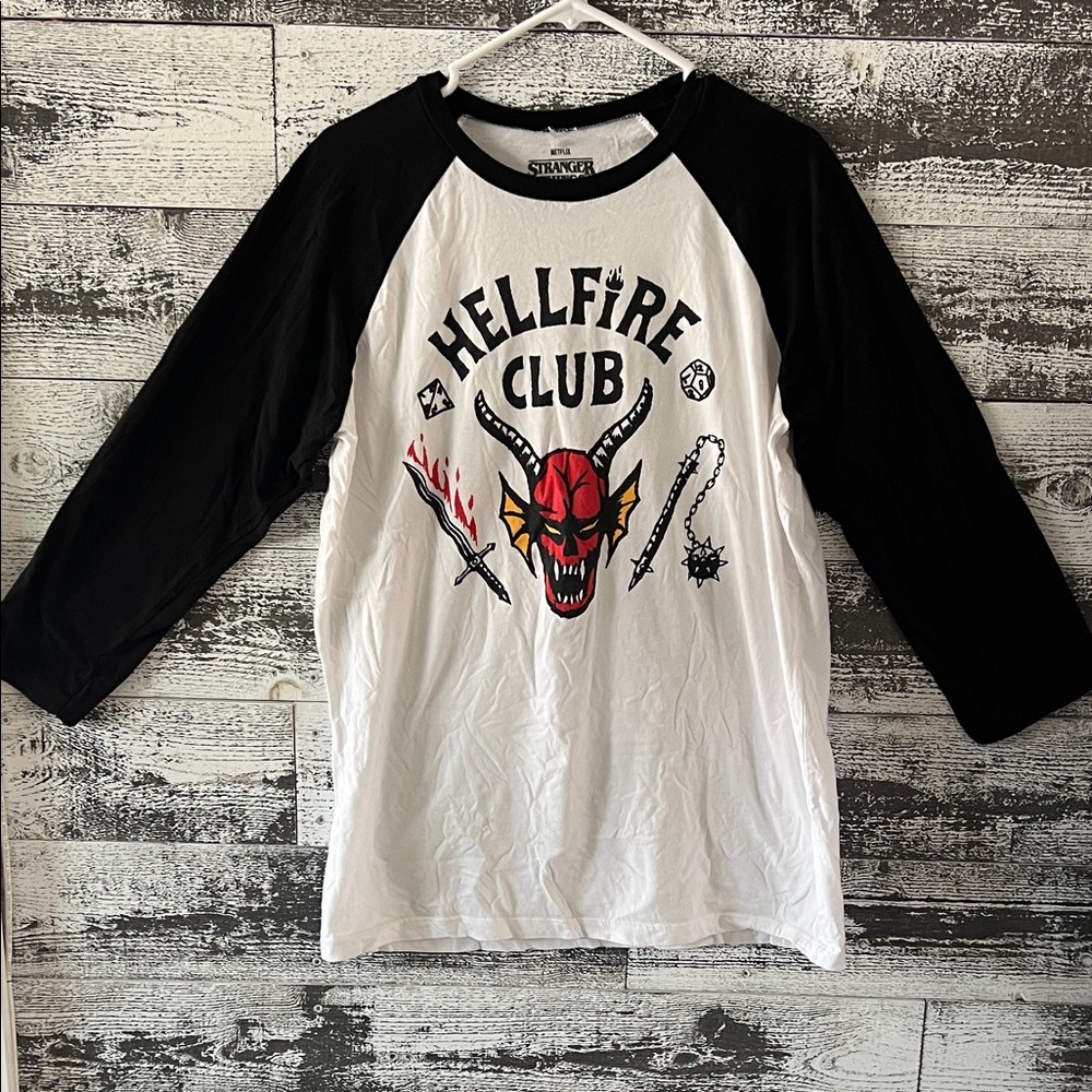 Stranger Things Hellfire Club Raglan Graphic Tee - Black & White